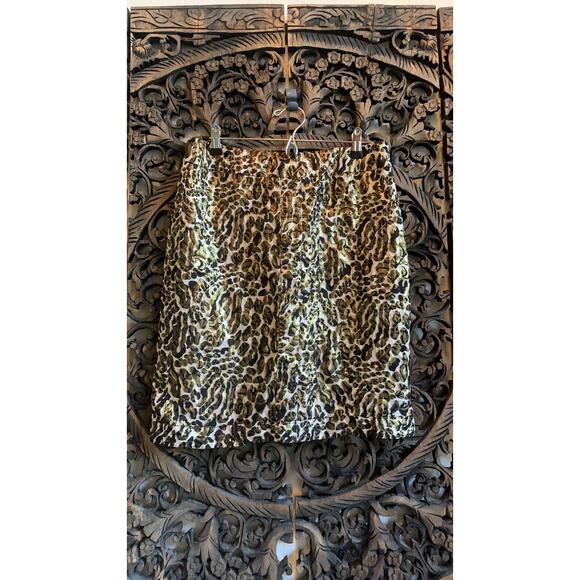 Tory Burch Leopard Pencil Skirt Silk Blend Size 6 Metallic Lined Side Zipper Hot - Picture 1 of 11